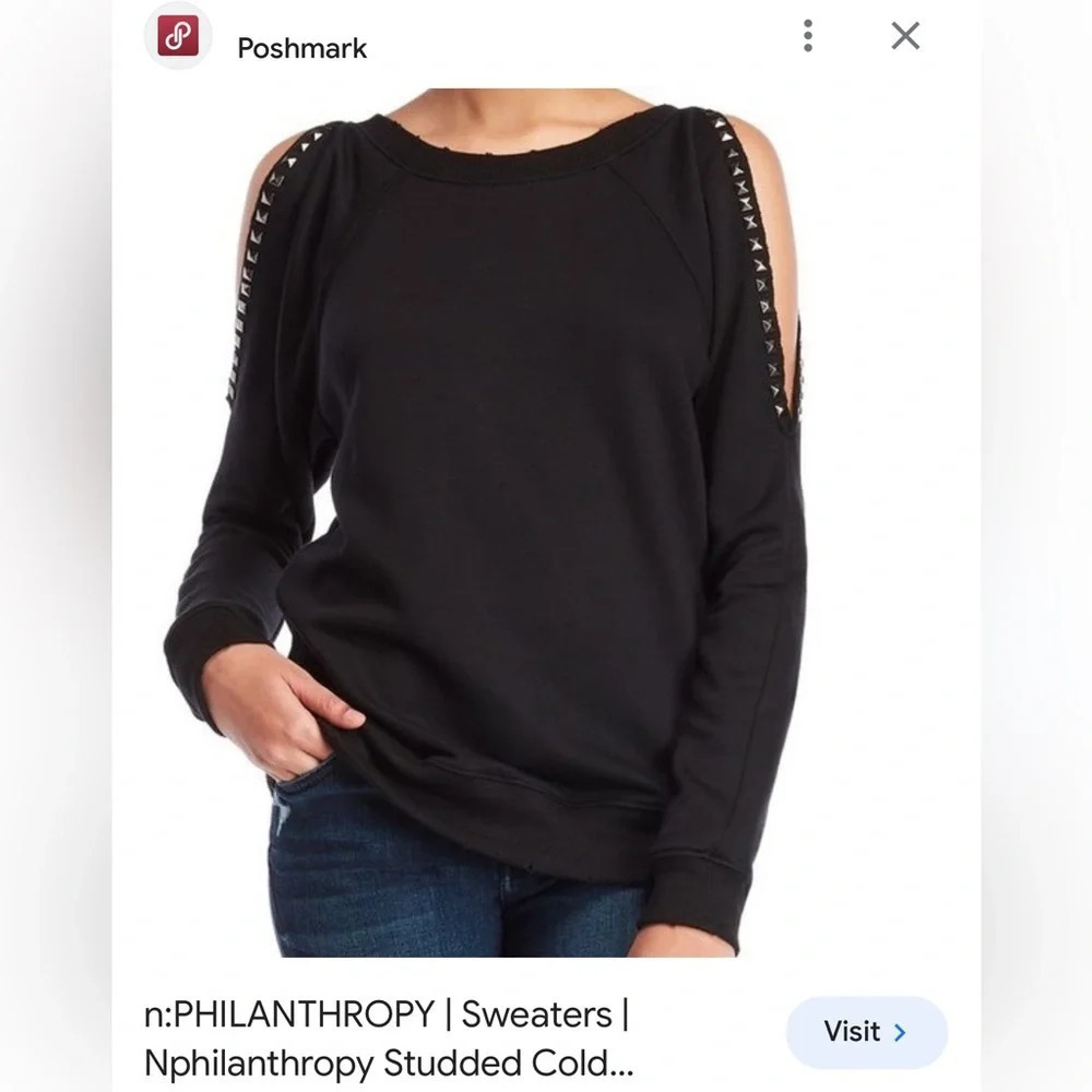 n:PHILANTHROPY studded cold shoulder black sweatshirt